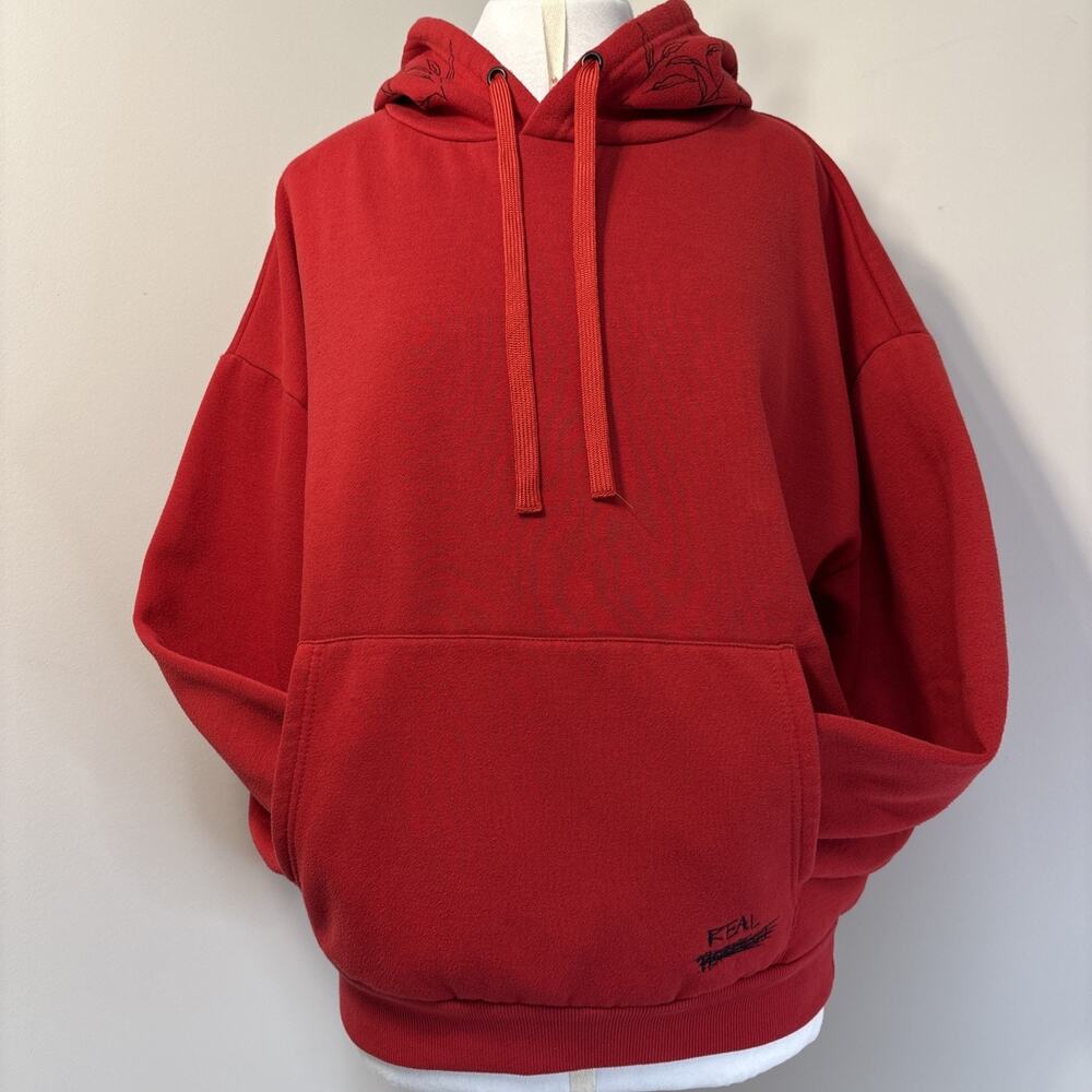 Reason Red Streetwear Hoodie “Be Real Not Perfect” Rose Embroidery Men’s M